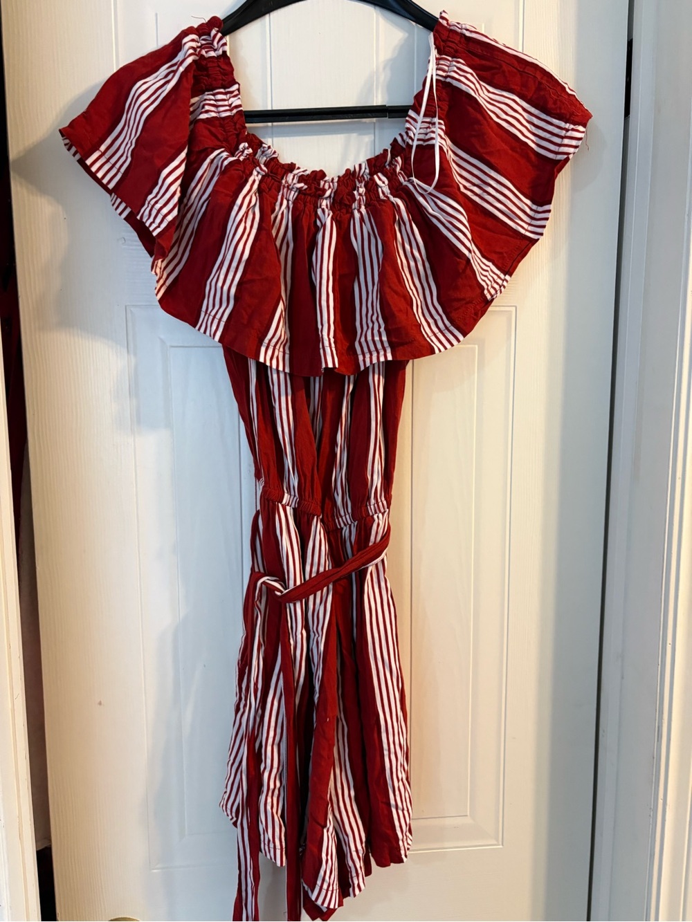H&M Red & White Striped Off-Shoulder Romper